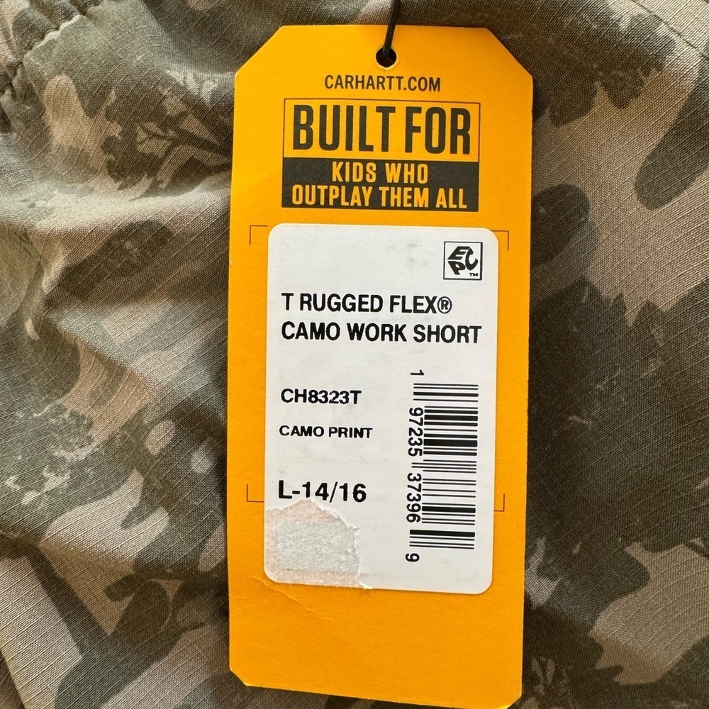 NWT! Boy’s Carhartt T rugged flex camouflage work shorts Size Large 14/16 - Picture 3 of 4